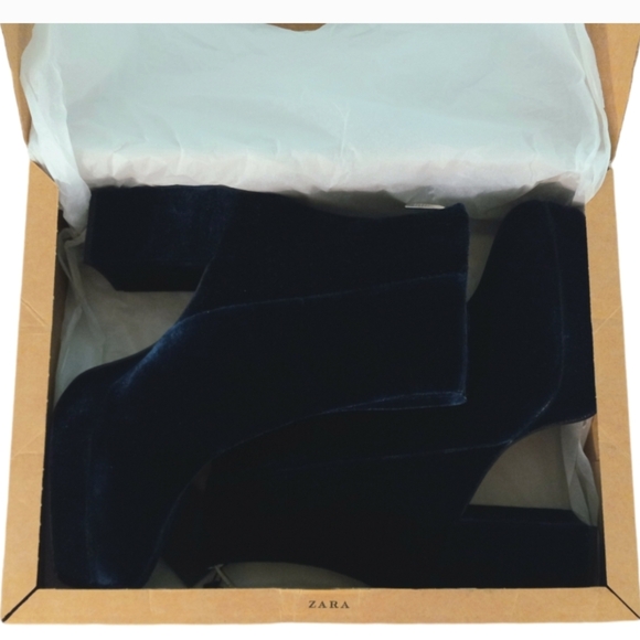 NWT | Zara Women's Teal Velvet Platform Ankle Boots | Size US 11 - Picture 8 of 8
